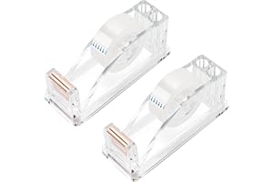 JEFURE 2 Pcs Transparent Acrylic Tape Dispenser, Non-Skid Tape Cutter Holder, Clear Tape Dispensers Bulk for Desk, Office, Home, School