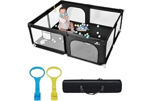 DEAR LOV 71" x 59" Extra Large Baby Playpen for Babies and Toddlers, Safe Activity Center with Soft Play Fence, Indoor Safety Yard, Easy to Assemble and Clean (Black)