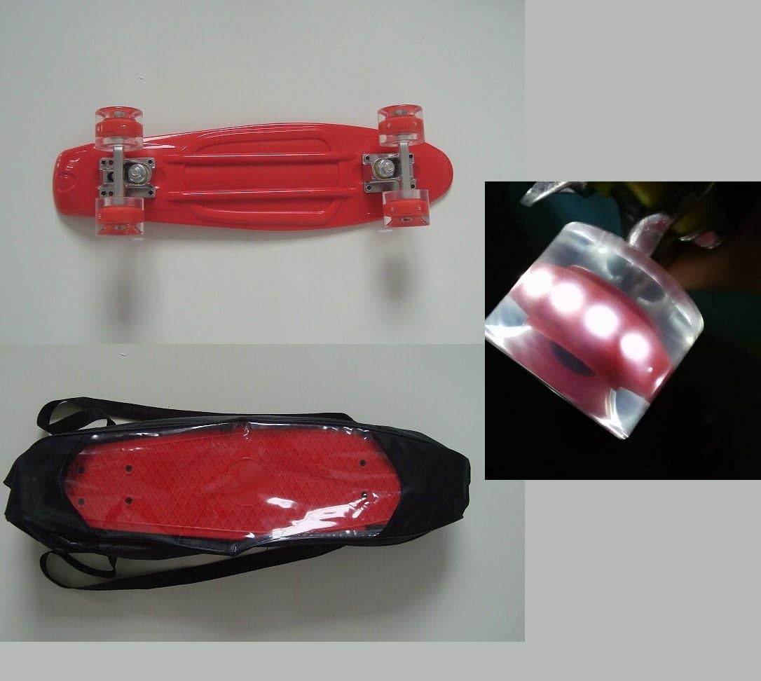 22" LED LIGHT WHEEL PENNY STYLE SKATEBOARDS SKATING DECK BOARDS + CARRY BAG (RED BOARD)