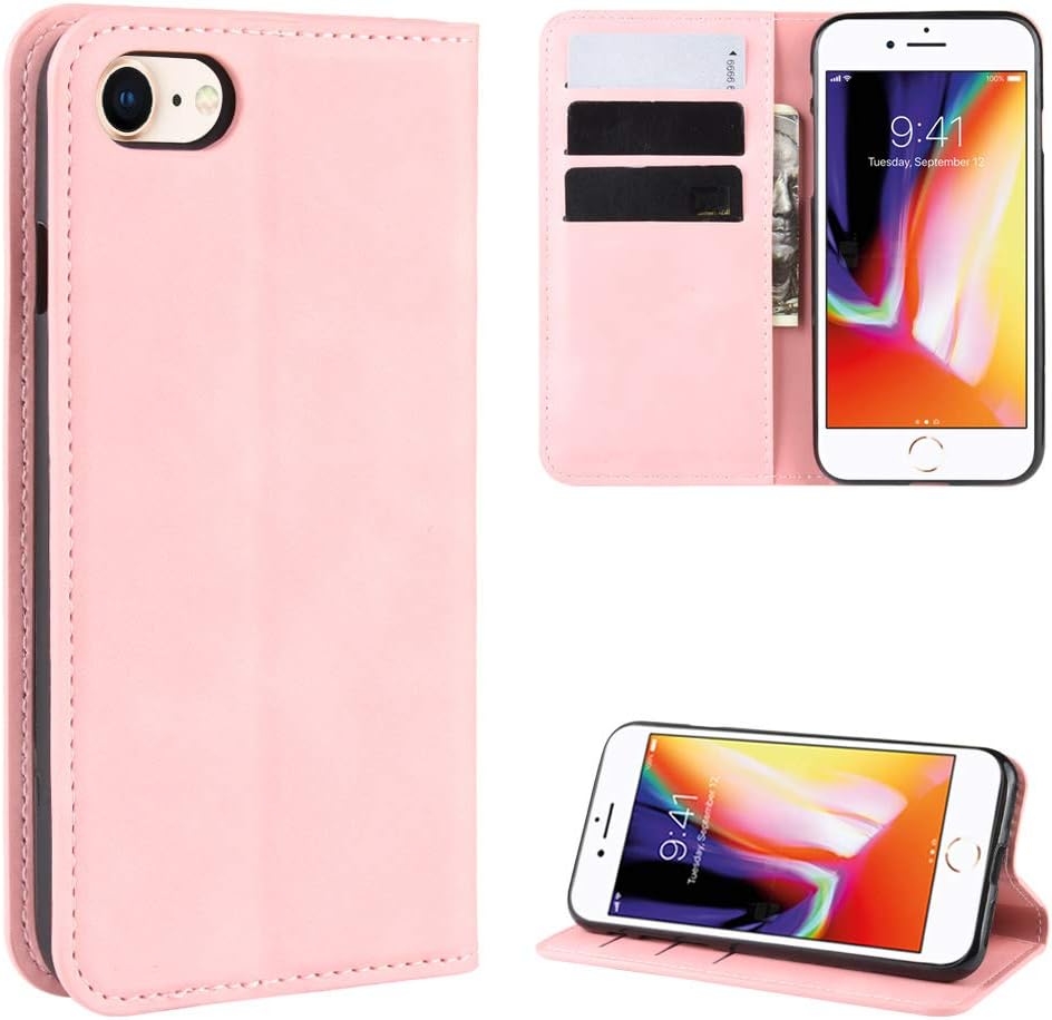 Amazon Com Abbeen Iphone 7case Ultra Thin Wallet Leather Flip Cover With Credit Card Pocket Stand Tpu Soft Inner Case For Iphone 7 Pink