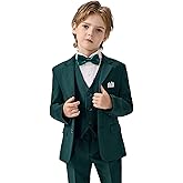 Boys Suits Slim Fit Tuxedo Suit Set for Kids Teen Boys Dress Clothes Wedding Ring Bearer Outfit with Vest Pants Bowtie
