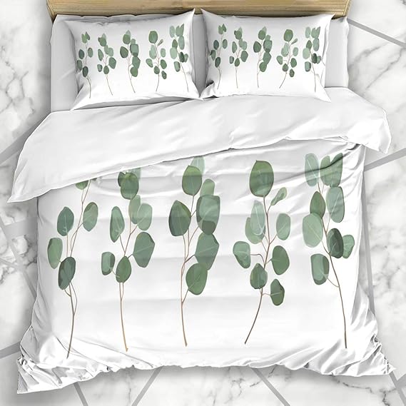 Soefipok Duvet Cover Sets Leaves Watercolor Leaf Eucalyptus Silver