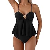 SweatyRocks Women's Ruffle Cut Out Tankini Swimsuit High Cut Cheeky Two Piece Bathing Suit
