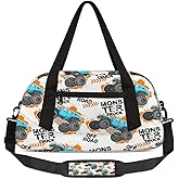 Gym Travel Duffle Bag for Boys - Blue Monster Car Trucks Kids Overnighter Weekend Bag with Front Zipper Pocket for School Practice, Teens Carry-On Size Sleepover Bags