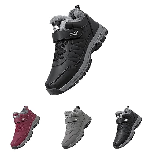 waterproof boots women Womens Winter Snow Boots Waterproof Fully Fur Lined Warm Ankle Booties Lightweight Anti-Slip Outdoor Walking Shoes Warm Wide Fit Trekking Backpacking Hiking Boot Black 5.5