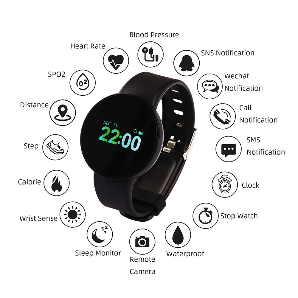 Reloj Inteligente Rastreador de Ejercicios, IP67 Actividad a Prueba de Agua Pulsera Podómetro Bluetooth Reloj Frecuencia cardíaca Presión Arterial Sleep Monitor iOS Android Hombres Mujeres