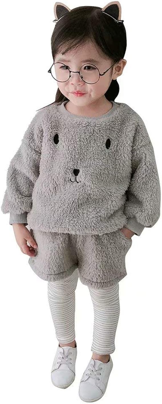 Amazon Co Jp Burning Go 3点セット 子供服 トレーナー パーカー 裏起毛 もこもこ スウェット 長袖 丸首 冬服 ショートパンツ レギンス セットアップ ふわふわ 可愛い 厚手 防寒着 お出かけ おしゃれ 韓国ファション 服 ファッション小物