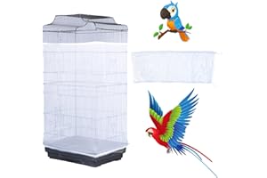 AIMICOCA Bird Cage Seed Catcher, Large Airy Gauze Seeds Bird Cage Cover Guard Adjustable Bird Cage Cover Birdcage Seed Feather Catcher Universal Birdcage Parrot Bird Nylon Mesh Net Cover(L-118x16 in, White)