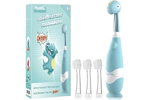Papablic Toddler Sonic Electric Toothbrush Kids for Ages 1-3 Years, Baby Electric Toothbrush with Cute Dino Cover and Smart L