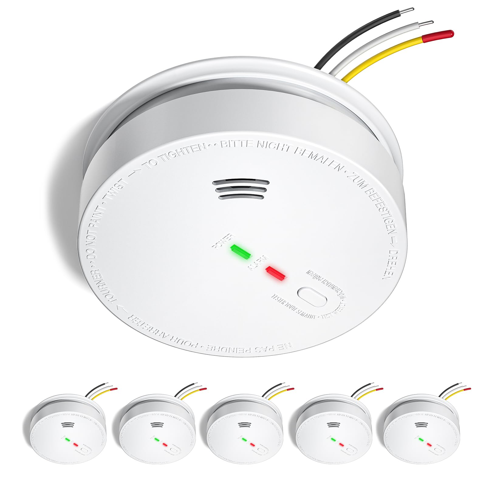 Photo 1 of Siterlink  Detector Hardwired, Smoke Alarm Interconnected with Battery Backup, Photoelectric Fire Alarms Smoke Detectors with LED Lights, UL217 Listed Fire Alarm for House, GS517, 6 Packs