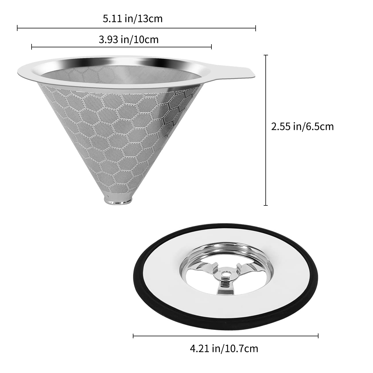 Pour Over Coffee Dripper Reusable Coffee Filter Metal Cone Filter Paperless Coffee Filter Stainless Steel Pour Over Coffee Maker Single Cup Brew Coffee Filter, Double Mesh