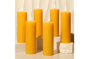 GINITIRI 6 Pack Natural Beeswax Pillar Candles 2x6in,360 Hours Long Burning Unscented Beeswax Candles,100% Pure Bees Wax Candles for Home,Emergency,Dripless Pillar Candle Bulk