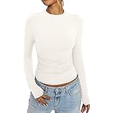 EasyGala Womens Mock Neck Long Sleeve Shirts Ruched Double Lined Top Fit Tight Turtleneck Tee Spring Fall Clothes 2025