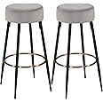 DUHOME Set of 2, Modern Round Velvet Bar Stools, Height 30 Inches, Kitchen Breakfast Round Dining Chair Height for Coffee Shop, Bar, Grey