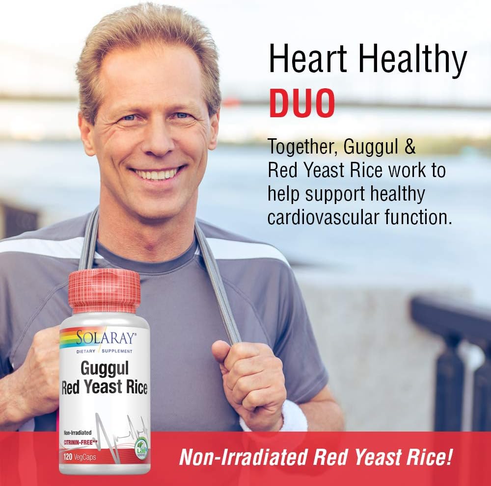 Solaray Guggul Gum Extract & Red Yeast Rice | Healthy Cardiovascular Function Support | Ancient Chinese Medicine & Ayurvedic Medicine Combo | 120ct: Health & Personal Care