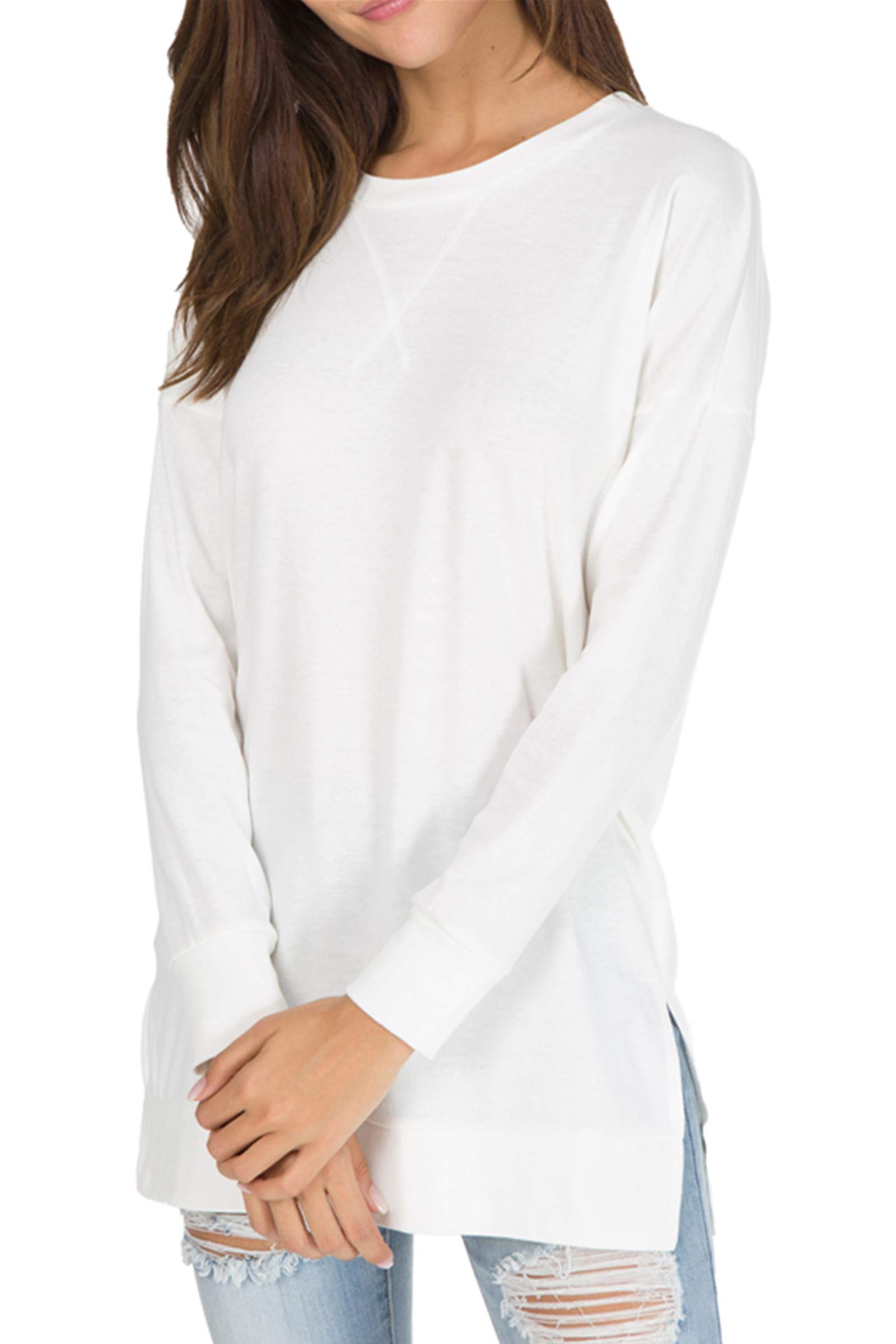 QACOHU Women's Long Sleeve Tunic Top - Loose Casual Pullover With Side Slits, Light Gray, Size Small - View #9