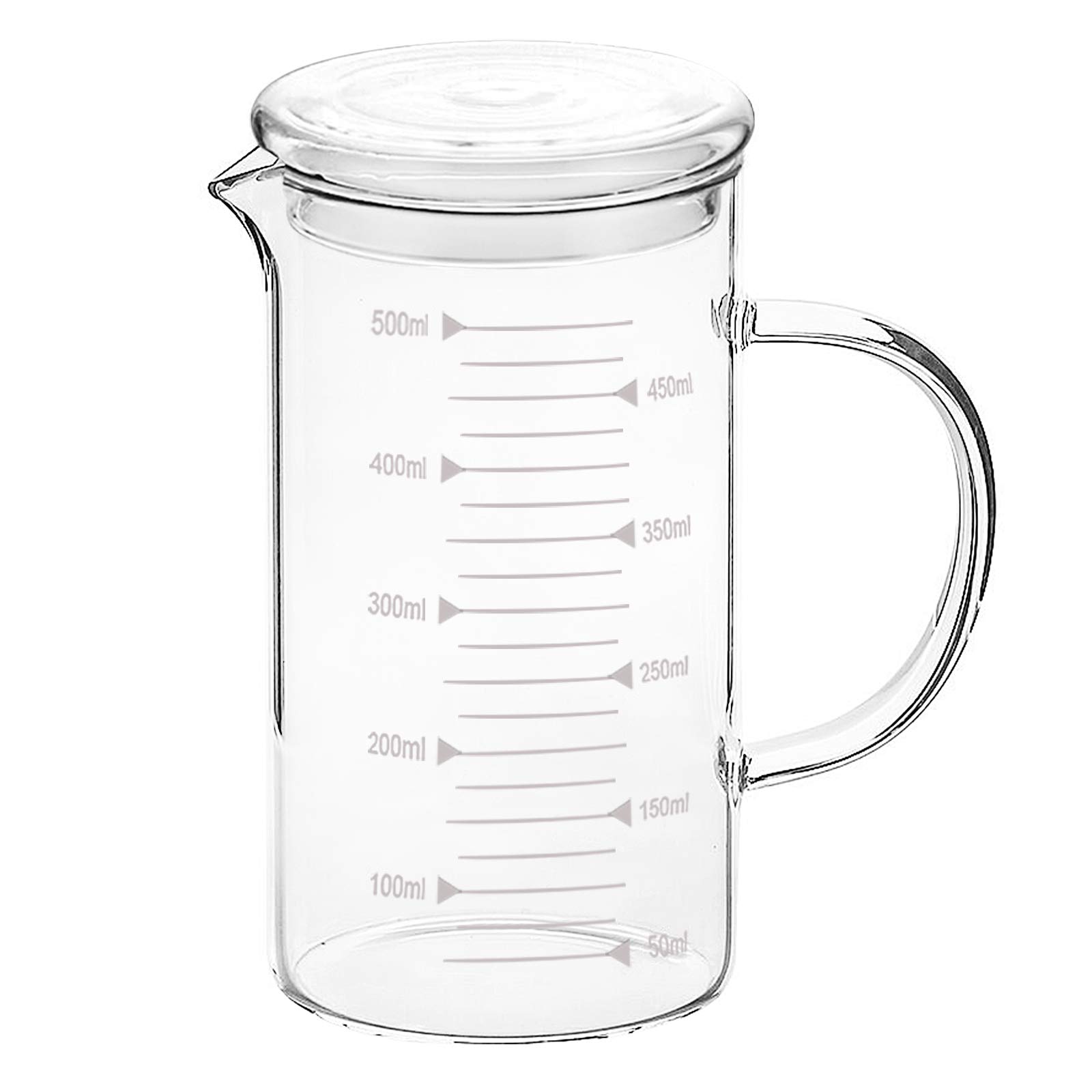 IPENNY 500ml Measuring Cup with Lid & Handle Transparent Mixing Jug V-Shaped Pouring Spouts Heat Resistant Glass for Coffee Milk or Drinks, Suitable for Dishwasher, Oven, Freezer and Microwave