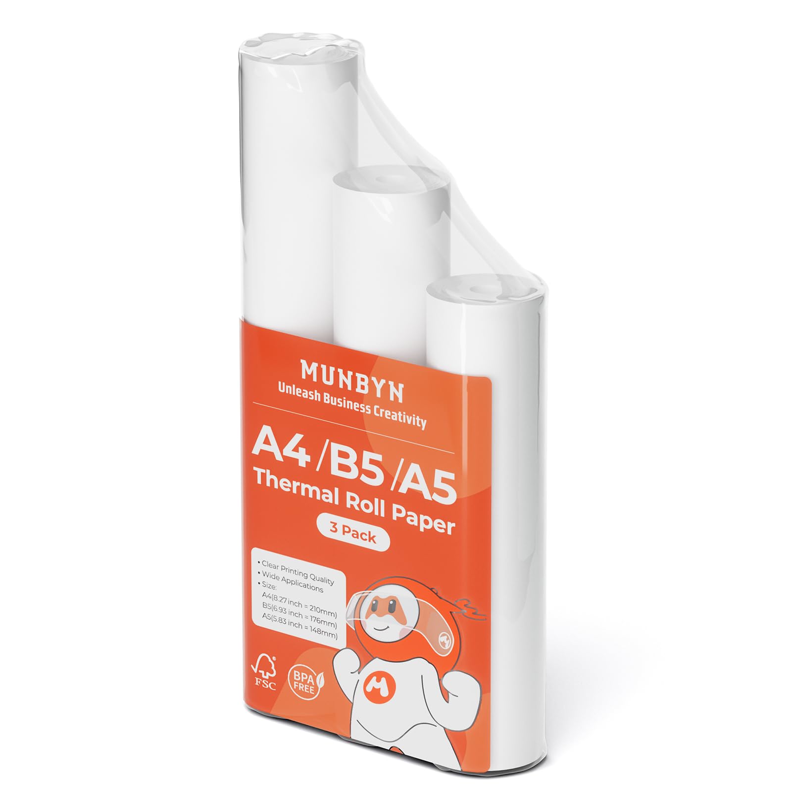 MUNBYN A4/A5/B5 Thermal Paper, Compatible with ITP01 ITP02 ITP04 A4 Portable Printer, BPA Free, Thermal Paper for Contract, Picture, Homework