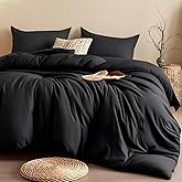 SDIII 3PCS Black Queen Comforter Set with 2 Pillowcases, Brushed Microfiber Black Comforter Queen Lightweight, All Season Soft Bedding Hotel Luxury