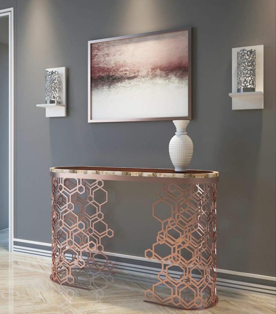 Image Designer Stainless Steel Laser Cut Rose Gold Console