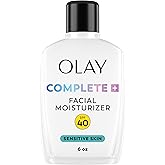 Olay Complete+ Face Moisturizer with Sunscreen SPF 40, For Sensitive Skin, Broad Spectrum Sun Protection, Fragrence-Free - No White Cast on All Tones, Nourishes Moisture Barrier - Ceramides, 6 Oz