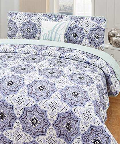 Hannah Linen 4 Piece Down Alternative Quilt Set with Shams and Decorative Pillow - Premium Quality - Hypoallergenic -Plush Microfiber Fill - Machine Washable - (King, Navy Blush Greyson) - Thumbnail 6