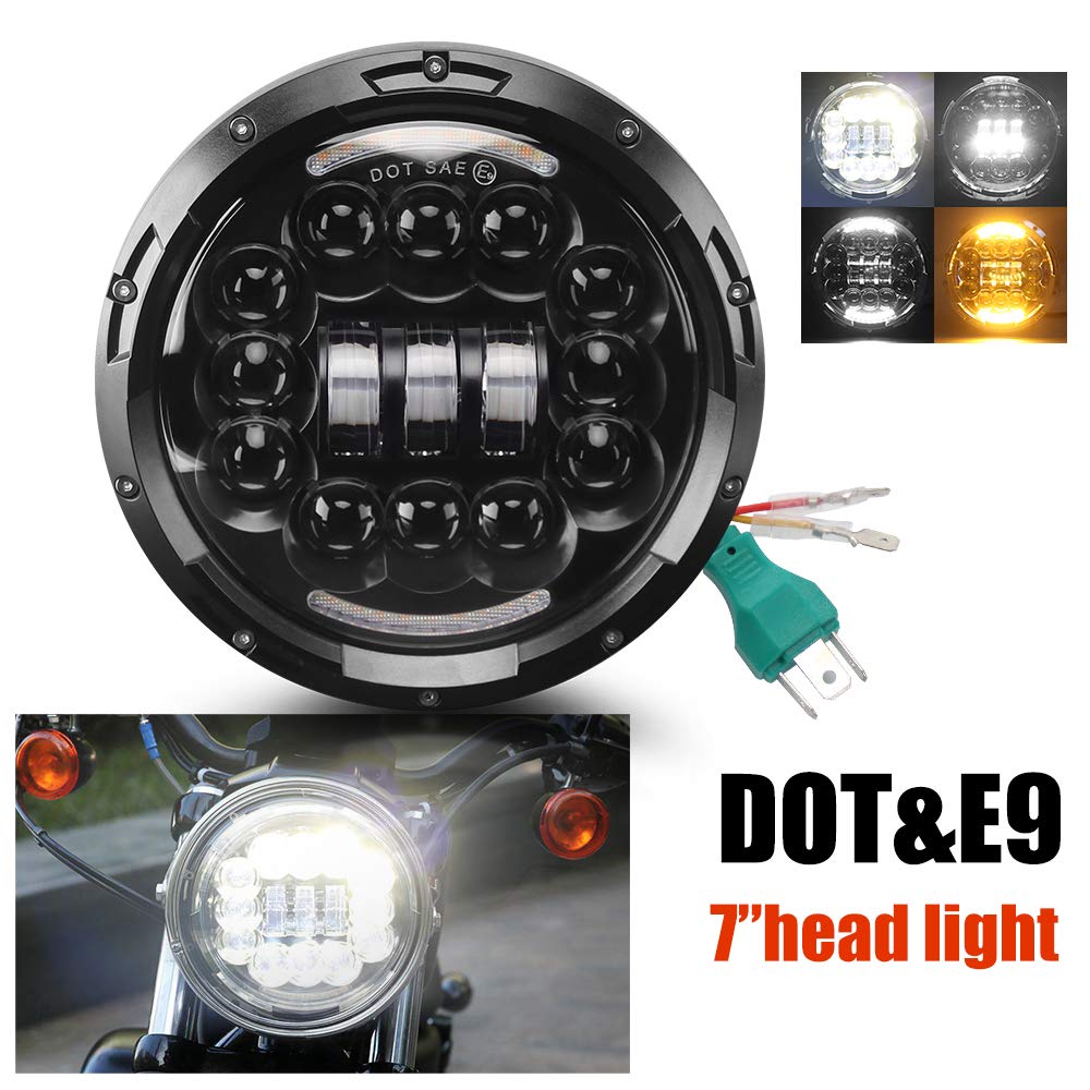 7 inch LED Headlight 2 Color Projection Daymaker Cree E-MARK Approved 6000K Hi/lo Beam and DRL Headlamp Halo for Harley Davidson Motorcycle J-eep Wrangler ...
