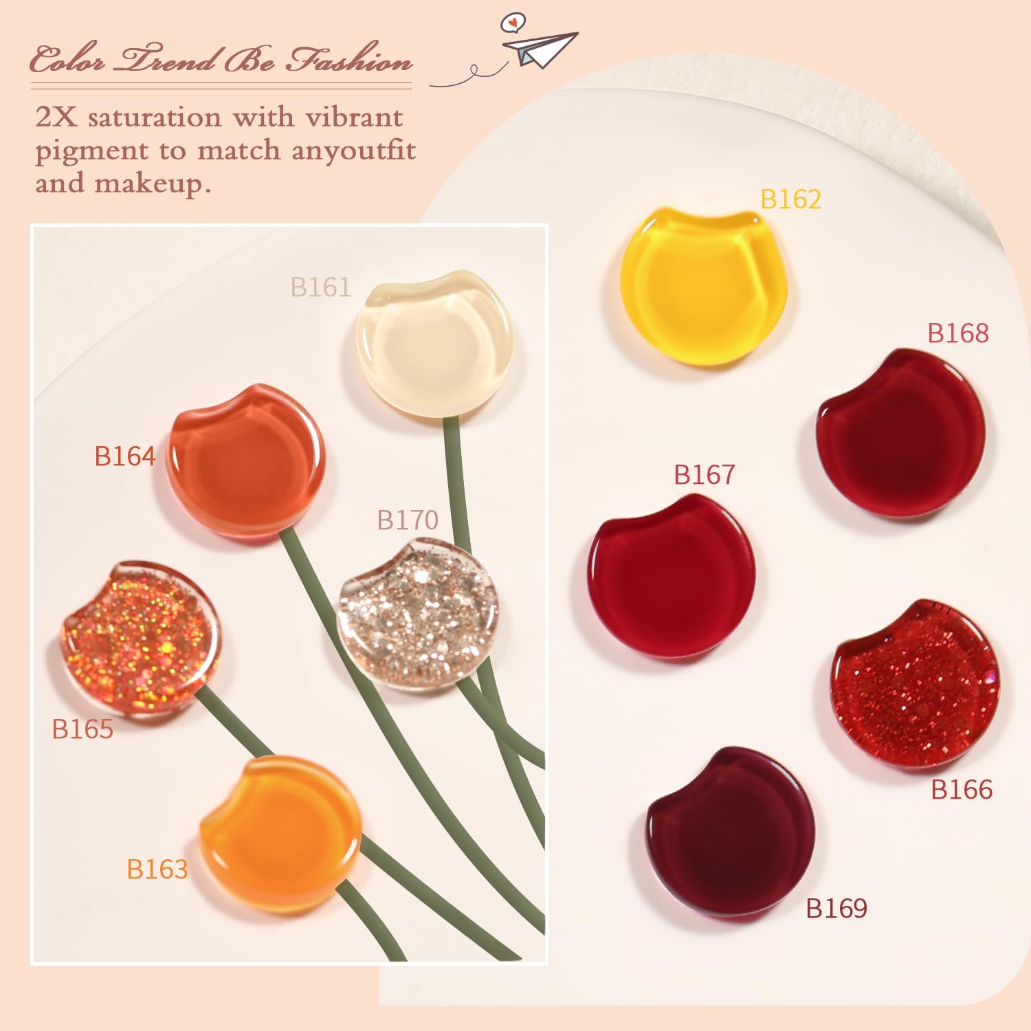 Beautpal Fall Autumn Gel Nail Polish Set - 10 Colors, Yellow, Orange, Red, Gold Glitter Pumpkin Polish - Salon DIY Soak Off Manicure Nail Art Gifts - Image 6