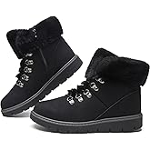 hash bubbie Women's Winter Boots Ankle Booties for Women Warm Fuzzy Boots Lace up PU Leather Snow Boots with Zipper