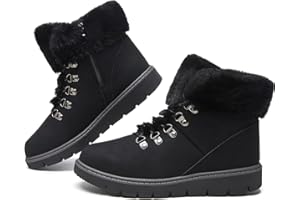 hash bubbie Women's Winter Boots Ankle Booties for Women Warm Fuzzy Boots Lace up PU Leather Snow Boots with Zipper
