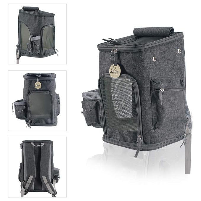 OSPet Hunderucksack Haustier Katze Tragetasche Stoff Schulterriemen Haustier Rucksack für Kleine Hunde und Katzen, 28*28*43cm