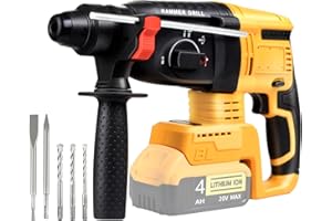 FUNNYWHALE Rotary Hammer Drill Compatible with Dewalt 20V MAX Battery(NO Battery) SDS Rotary Hammer Drill with Heavy Duty Safety Clutch,5 Drill Bits for Concrete/Masonry/Wood/Metal