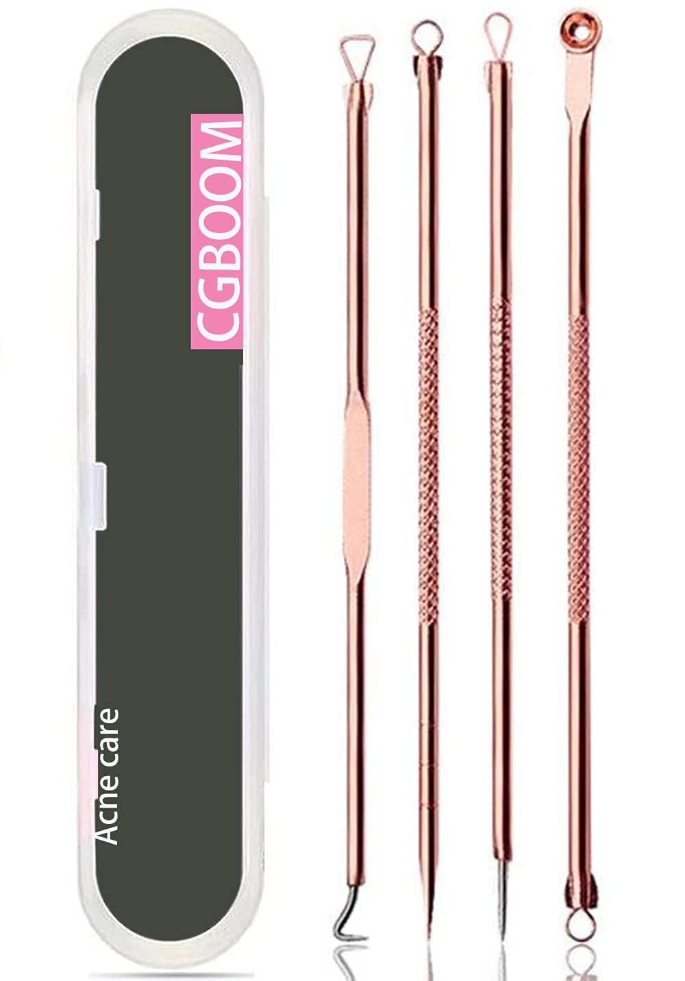 4PCS Blackhead Remover Kit, Extractor Removal Set Professional Stainless Steel Pimple Popper Tool Treatment for Whitehead Blemish Acne Comedone Pimple Popping (4PCS, Golden)