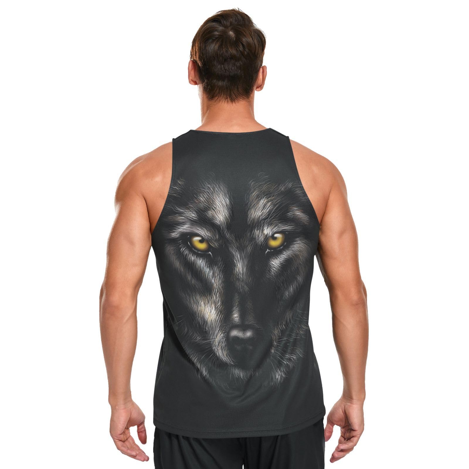 JHKKU Men's Tank Top Black Wolf Graphic Sleeveless