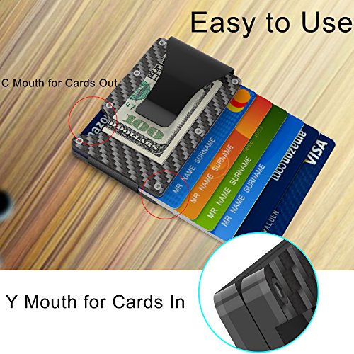 Slim Wallet Money Clip, Minimalist Carbon Fiber RFID blocking Credit Card Holder Front Pocket Wallet Business Bank Card Holder for Men and Women (Carbon Fiber)
