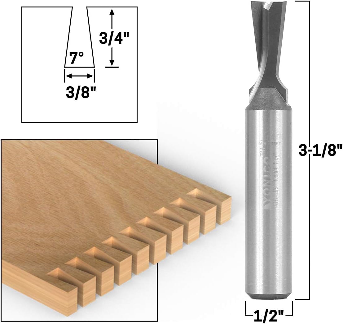 Yonico 14816 7 X 3/8-Inch Dovetail Router Bit 1/2-Inch Shank - Image 3