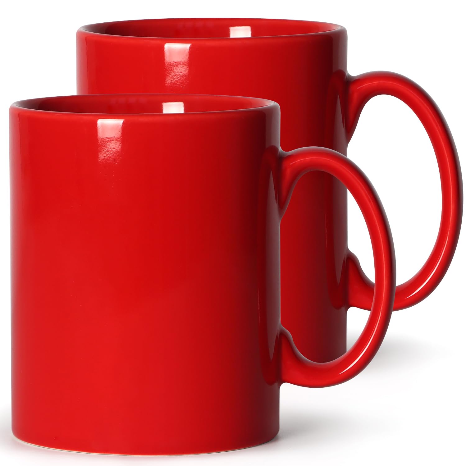 SHOWFULL Extra Large Coffee Mugs, 22 OZ Coffee Mug Set of 2, Smooth Ceramic Boss Cups, Big Capacity and Large Handle, for Dad Men, Red