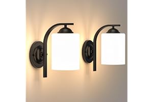 Phaosio 2-Pack Wall Sconces for Bedroom and Bathroom, Matte Black Farmhouse Wall Light Fixtures with Glass Shade, Modern Vanity Wall Lamps for Living Room, Hallway, Kitchen
