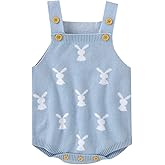 MoZiKQin Baby Girl Boy Easter Bunny Romper Sleeveless Knitted Bodysuit Jumpsuit My 1st Easter Outfit Cute Clothes