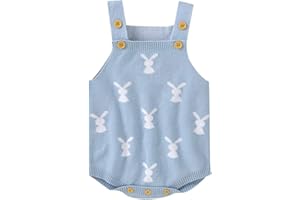 MoZiKQin Baby Girl Boy Easter Bunny Romper Sleeveless Knitted Bodysuit Jumpsuit My 1st Easter Outfit Cute Clothes