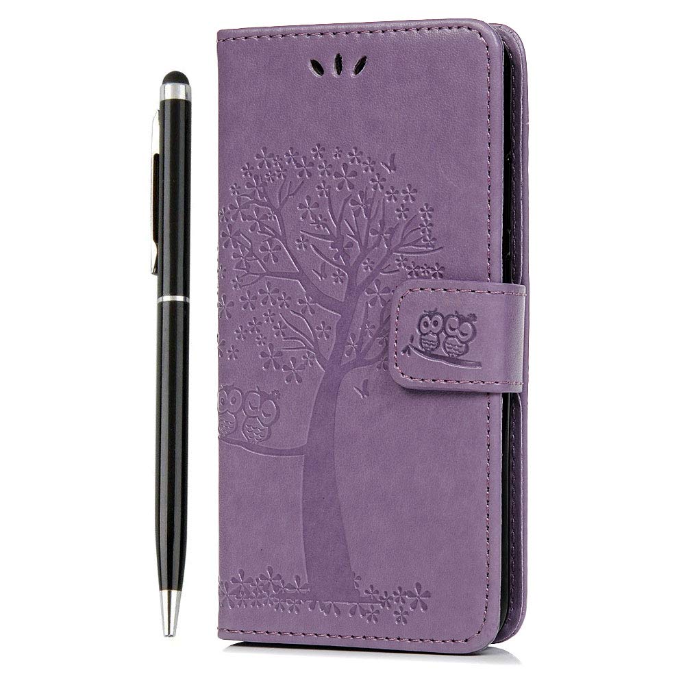 iVOYI iPhone SE 2022 Case iPhone SE 2020 Case iPhone 8/7 Phone Case Shockproof PU Leather Flip Wallet Owl Tree Protective Cover for iPhone SE 3rd 5G Kickstand Card Holder & 1 Touch Pen,Light Purple