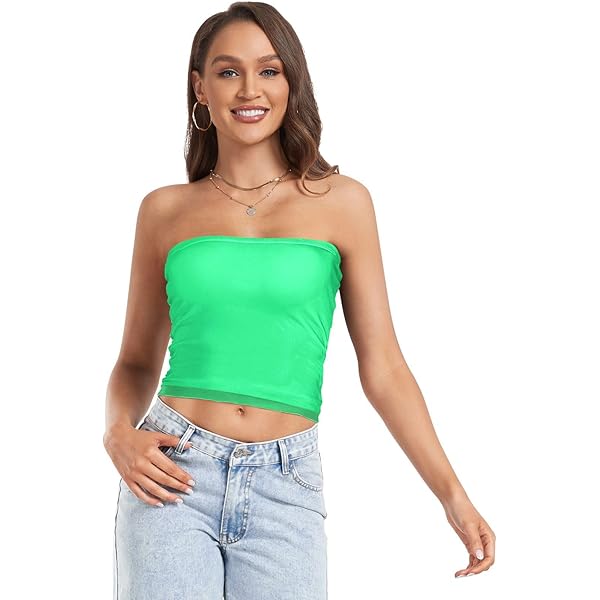 Coikll Mint Green Solid Women's Tube Top Trendy Strapless Tank