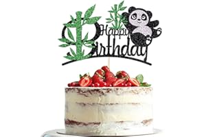 Dxsdgetue Panda Happy Birthday Cake Topper，Black Panda Bamboo Birthday Cake Decorations，Jungle Animals Theme Party Decorations Supplies for Kids, Baby Shower Cake Decor