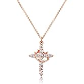 Robaice Valentines Day Gifts Upgraded Crown Cross Necklace for Women, 14K Gold Plated Crown Cross Pendant Necklace, Non-Tarnish Faith Jewelry for Women, Christian Religious Gifts for Her