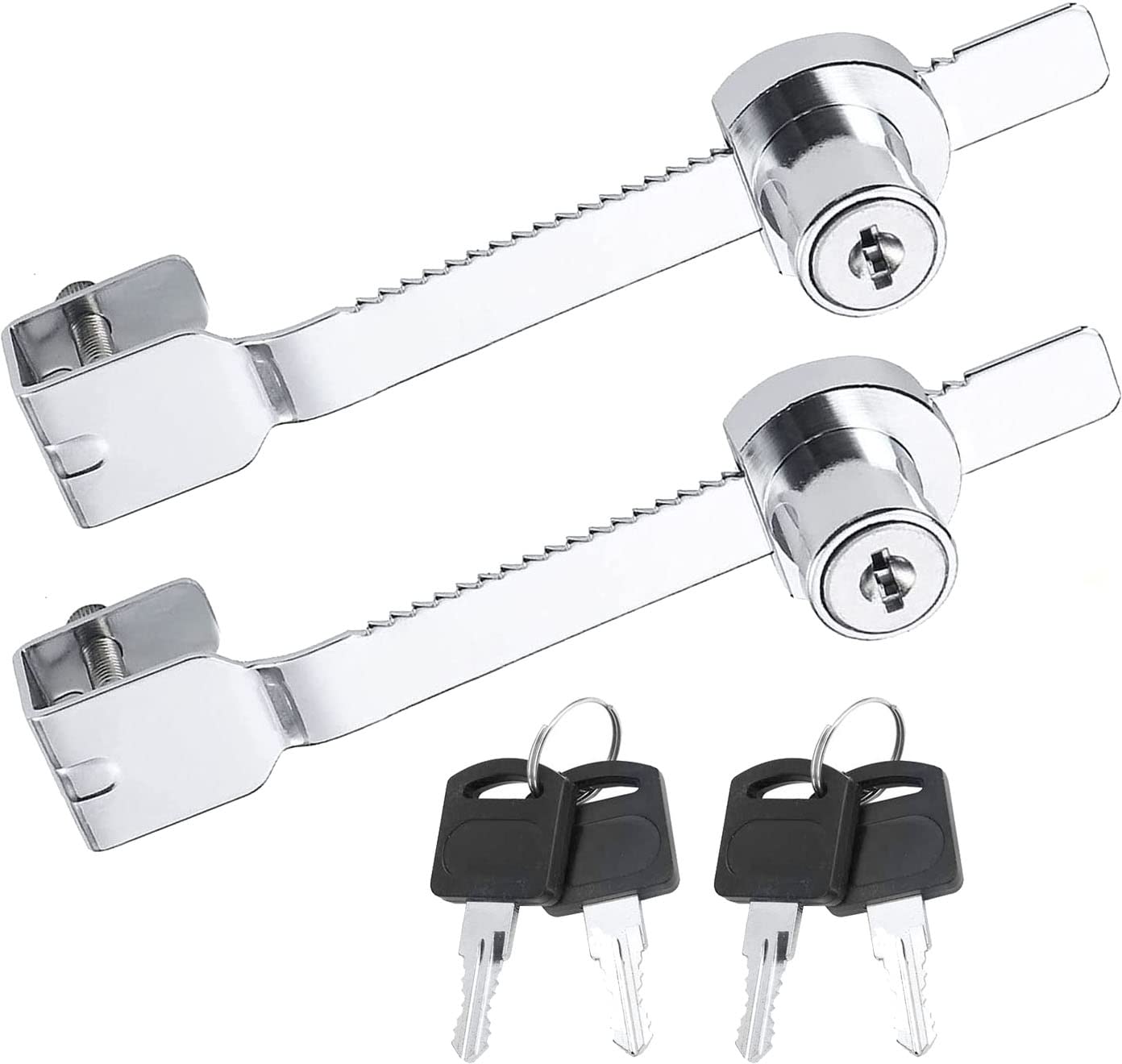 Litensh 2PCS Reptile Vivarium Terrarium Lock with Key Alike, Sliding Glass Door Ratchet Lock Security Saw Lock for Showcase Display Cabinet