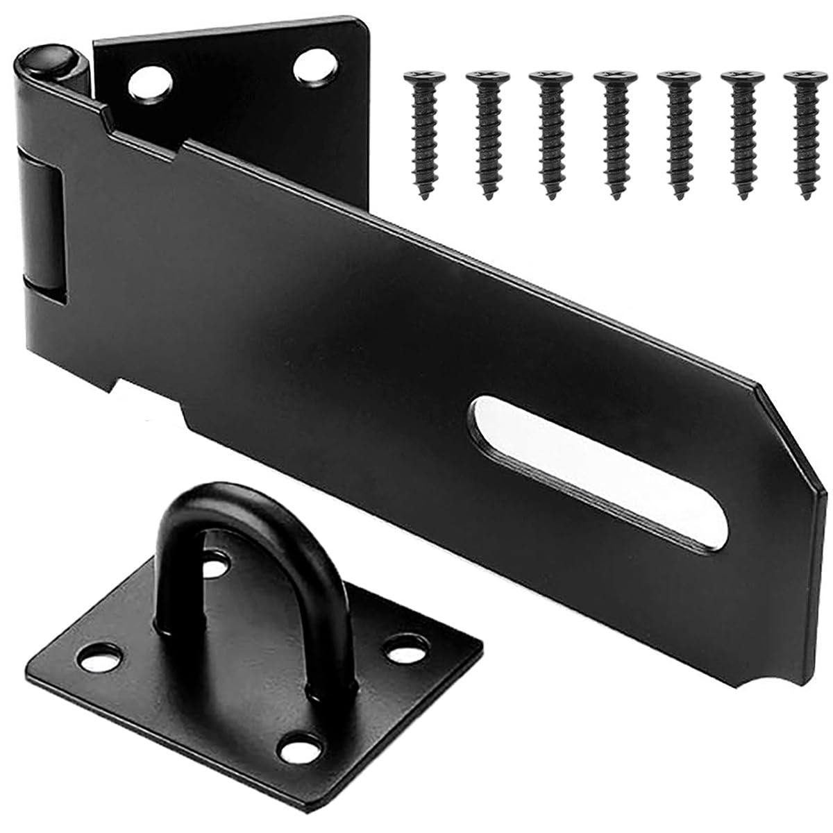 Litensh 4 Inch Door Padlock Hasp Latch Lock, 304 Stainless Steel Safety Packlock Clasp Door Clasp Hasp Lock Latch Hinges Lock for Door Black