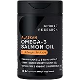 Sports Research® Salmon Oil - Single-Source Wild Alaskan Sockeye | 2500 mg per Serving w/EPA & DHA Fatty Acids | MSC Certified - 180 Count Softgels