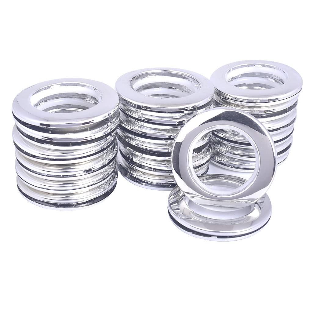 Ailejia Pack of 20 Curtain Grommets Lnner Diameter Silencer Sliding Brown Sheers Grommets Reusable Silencer Sliding Easy Snap Install Silver 1.73 Inch Inner Diameter Fasteners (Bright Silver)