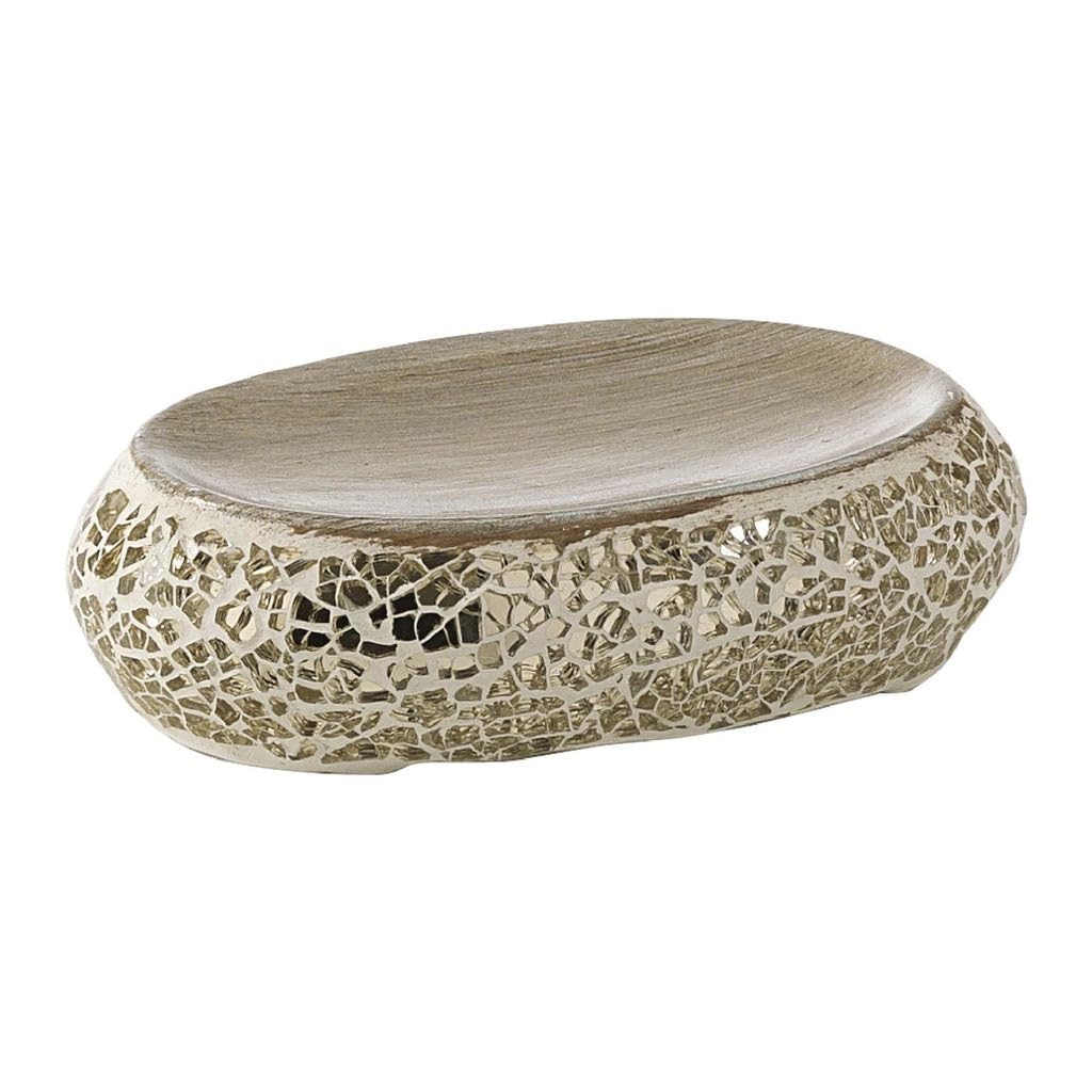 Gedy Myosotis Soap Dish, Ceramic and Glass, Beige/Gold, 10 x 14 x 3.9