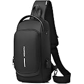 HAN-LBG Sling Bag for Men Women, Black Anti-theft Crossbody Bags with USB Charging Port Waterproof Crossbody Sling Backpack Shoulder Bag for Hiking Cycling Running Travel
